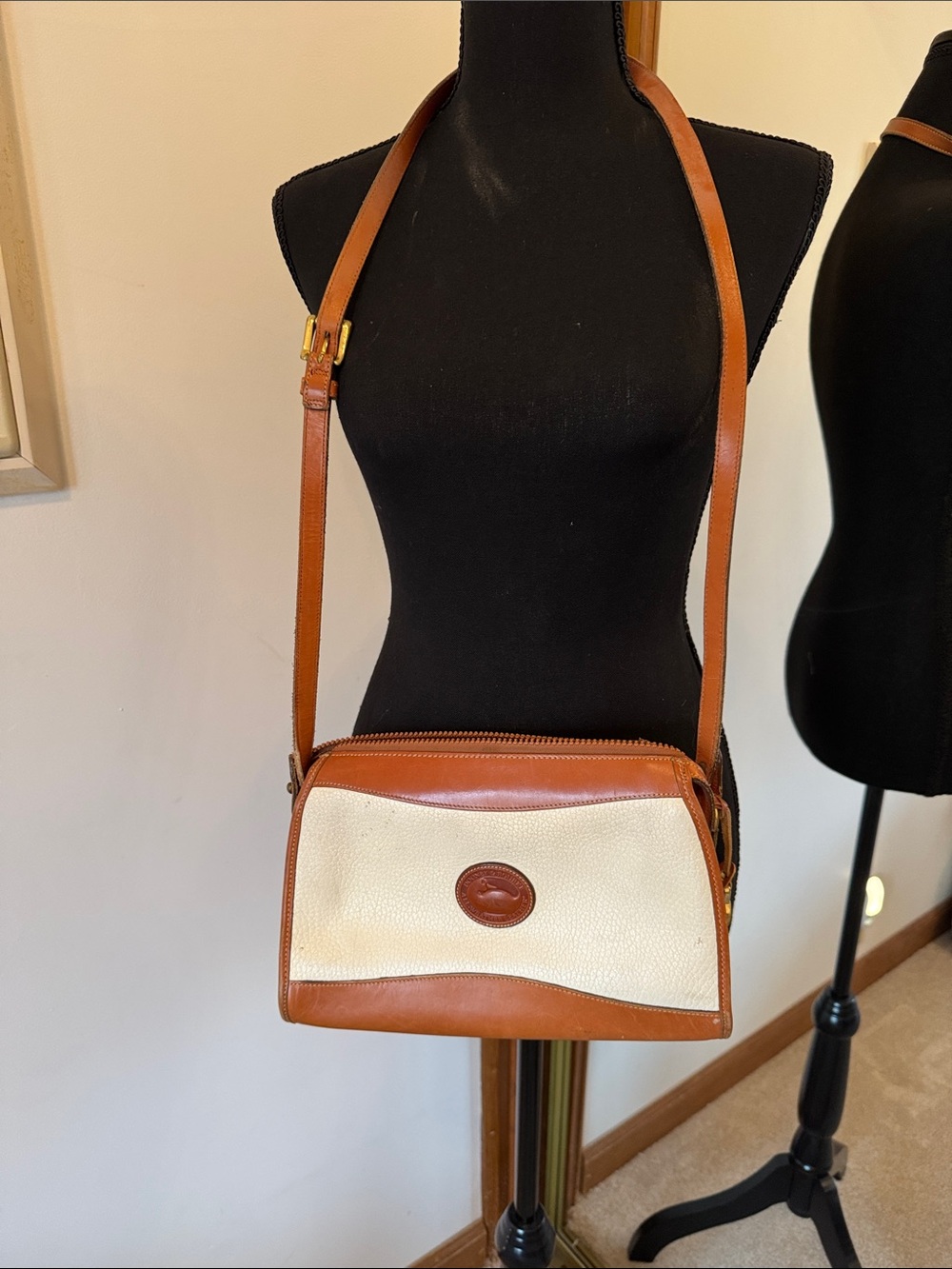 Dooney & Bourke Tan and Cream Leather Crossbody Bag